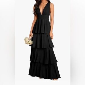 Women's Black Tiered V-Neck Dress